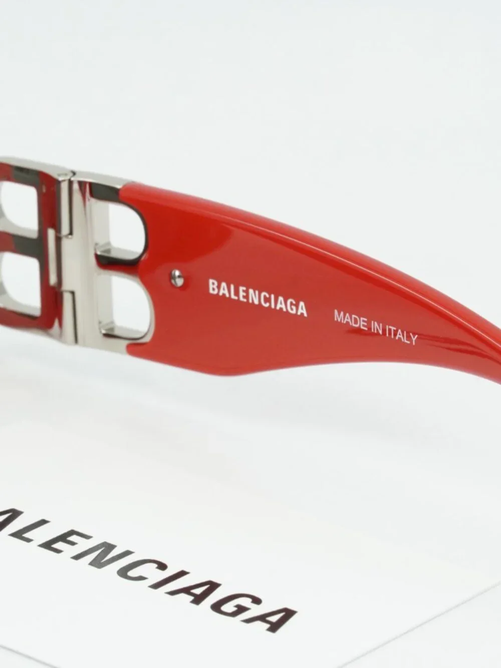 Balenciaga BB0096S 015 Rectangle Sunglasses - Solid Red / Grey